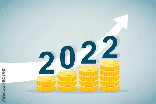 Money growth icon in flat style. 2022 budget vector illustration on isolated background. Finance strategy sign business concept.