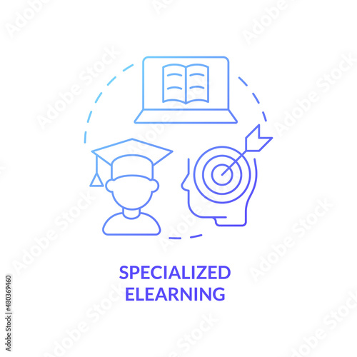 Specialized elearning blue gradient concept icon. Online training abstract idea thin line illustration. Isolated outline drawing. Editable stroke. Roboto-Medium, Myriad Pro-Bold fonts used