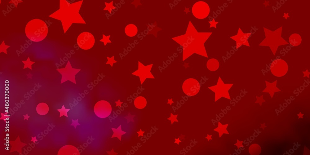 Light Red vector background with circles, stars. Illustration with set of colorful abstract spheres, stars. Template for business cards, websites.