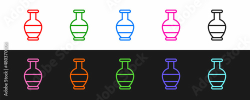 Set line Ancient amphorae icon isolated on black and white background. Vector