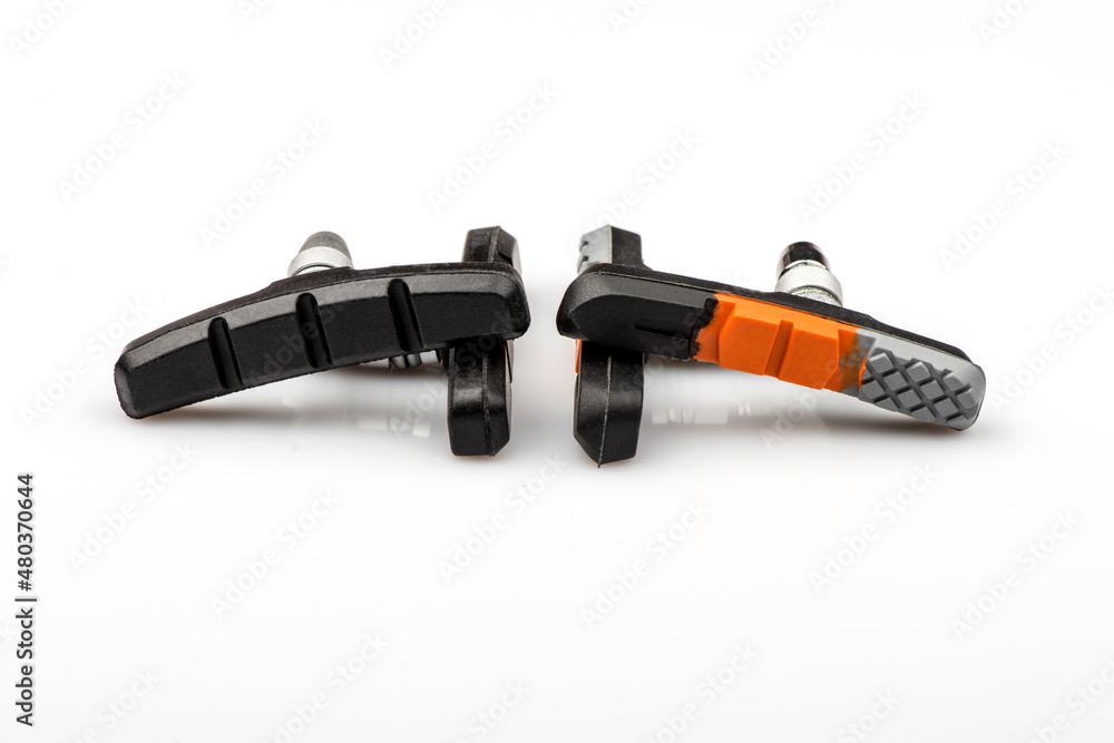 Replacement bicycle v-brake pads from composite material isolated on white background Replacement bicycle v-brake pads from composite material isolated on white background