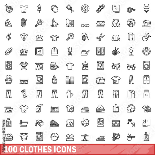100 clothes icons set, outline style