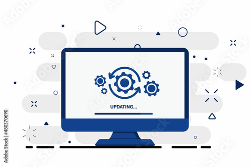 Loading process in computer screen. System software update, data upgrade or synchronize with progress bar. Loading process in monitor screen. Illustration for websites, landing pages, app, banners photo