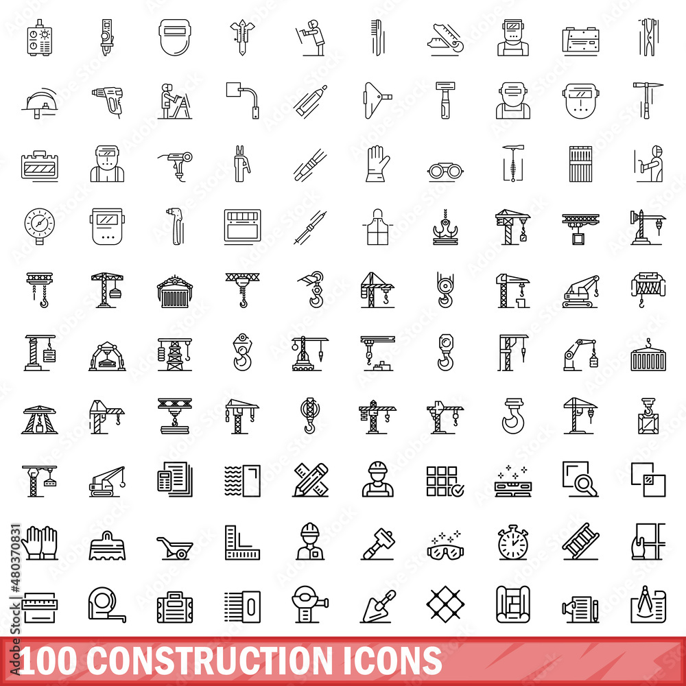 Fototapeta premium 100 construction icons set, outline style