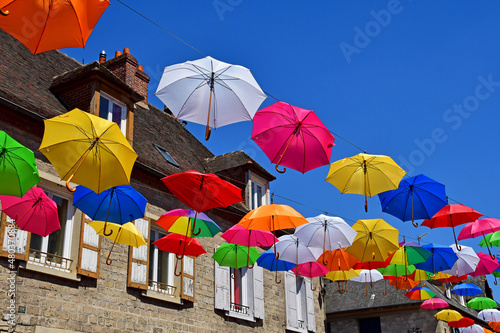 Les Andelys; France - july 2 2019 : umbrellas in a street photo