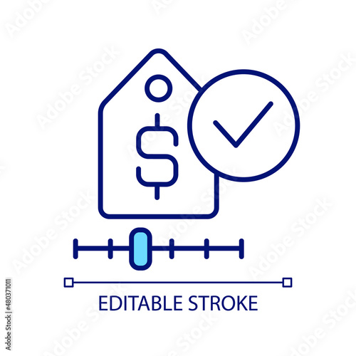 Price adjustment RGB color icon. Business strategy. Setting price for product. Value-based pricing. Isolated vector illustration. Simple filled line drawing. Editable stroke. Arial font used