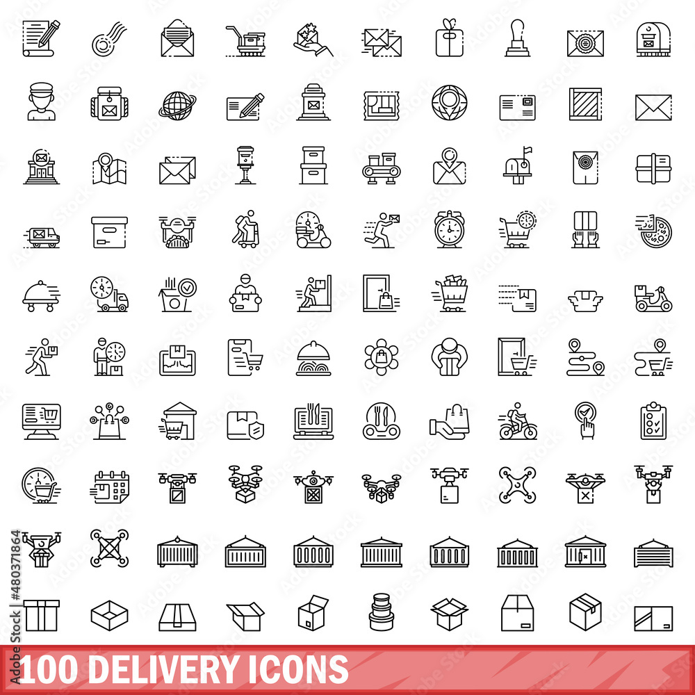 Fototapeta premium 100 delivery icons set, outline style