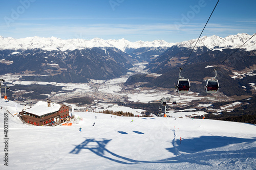 Dolomites, Italy. Kronplatz (Plan de Corones), Puster Valley, Mountain ski. photo