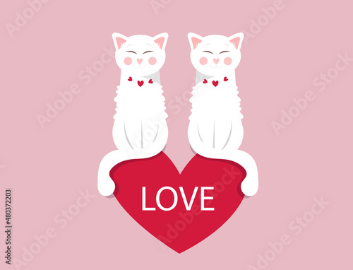 Cute cats in love.  Flat design.