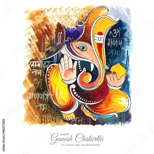 Modern art happy ganesh chaturthi colorful celebration card