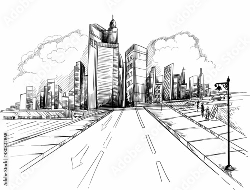 Hand draw urban construction landscape building sketch design