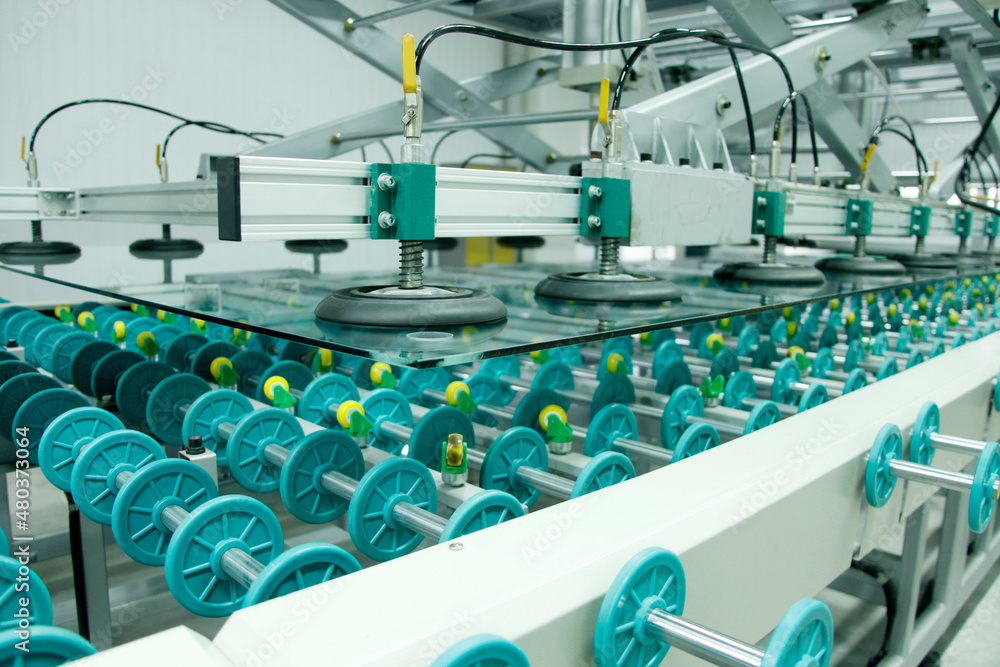 new glass on conveyor belt