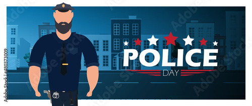 Police day poster in flat 2d style. Defender's Day. Vector.
