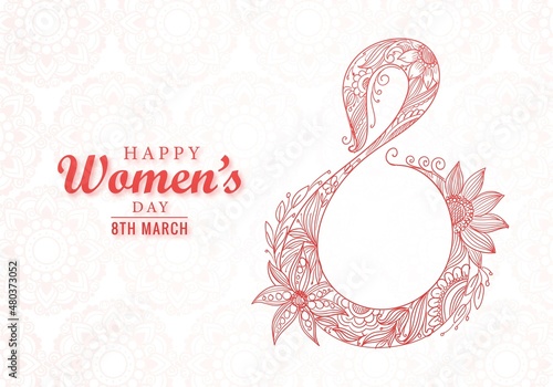 Women day background with frame flowers 8 march card design