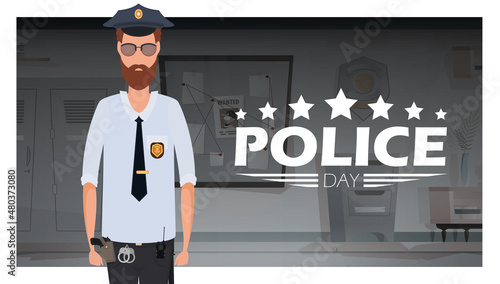 Police day poster in flat 2d style. Feast of the defenders of order. Vector.