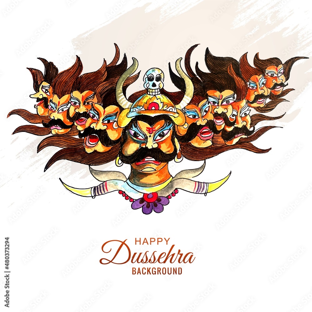 Ravan with ten heads for Dussehra Navratri India festival card background  Stock Vector | Adobe Stock