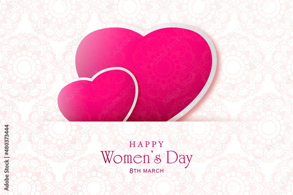Happy womens day card with hearts background