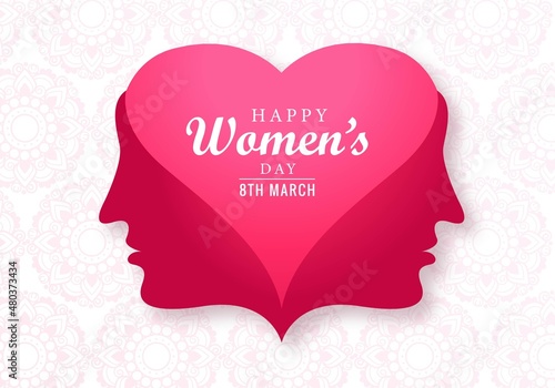 Happy womens day face and heart card background
