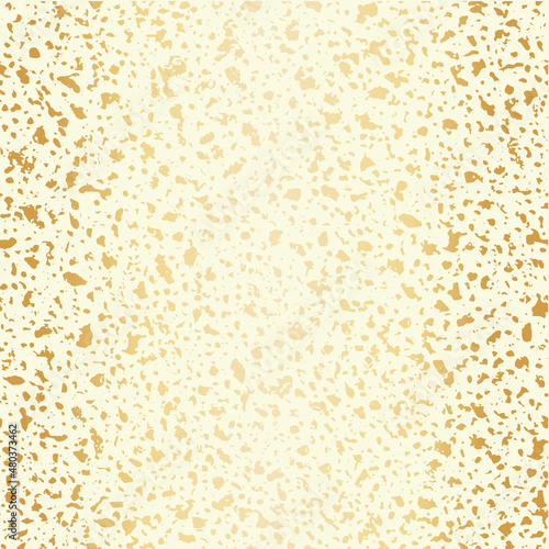 Vector white and gold foil hand crafted terrazzo pattern background. Backdrop of dense coarse grained stone granite particles. Abstract rock texture of mineral crystals. For celebration, wedding