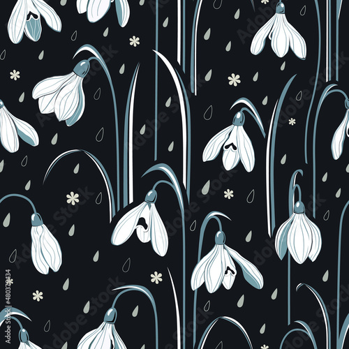 Delicate snowdrops pattern dark