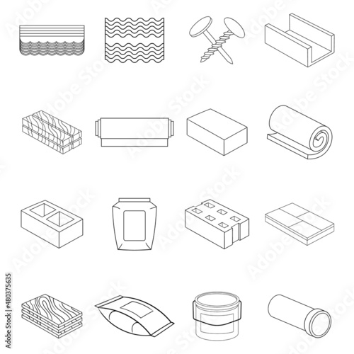 Building material icon set outline