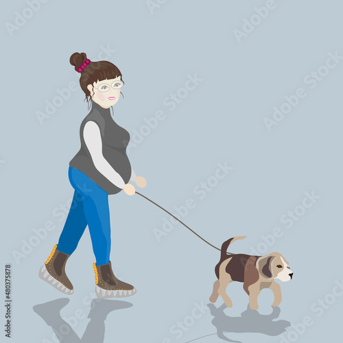 Pregnant woman with a dog. 