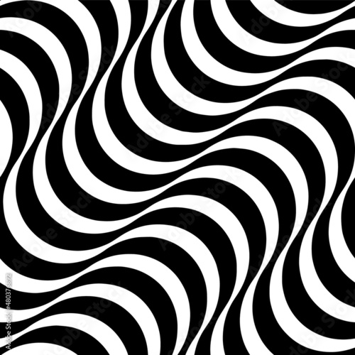 Optical Diagonal Wavy Stripes Seamless Vector Pattern Stylish Trendy Colors Monochrome