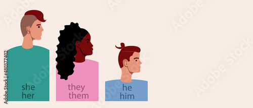 Non-binary gender people, copy space template, Flat vector stock illustration with Male, female, transgender for design