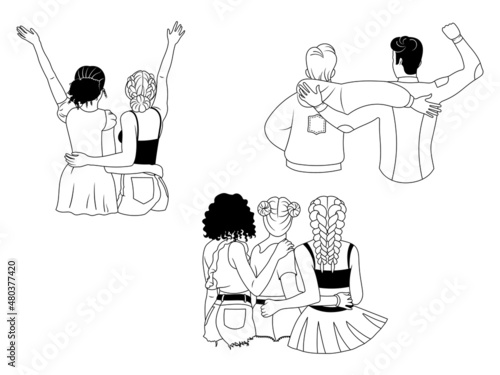 Set of best friends hugging. Collection of people having good time together. Happy friendship day. Vector illustration illustration of strong friendships.