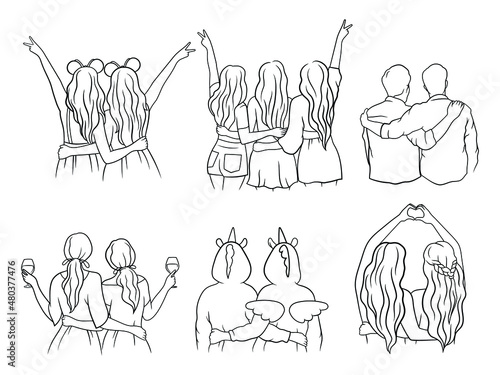 Set of best friends hugging. Collection of people having good time together. Happy friendship day. Vector illustration illustration of strong friendships.