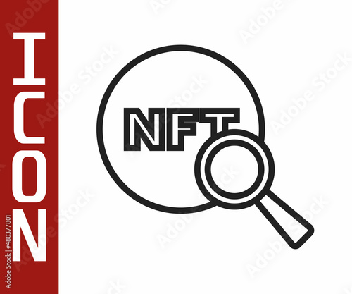 Black line Search NFT icon isolated on white background. Non fungible token. Digital crypto art concept. Vector