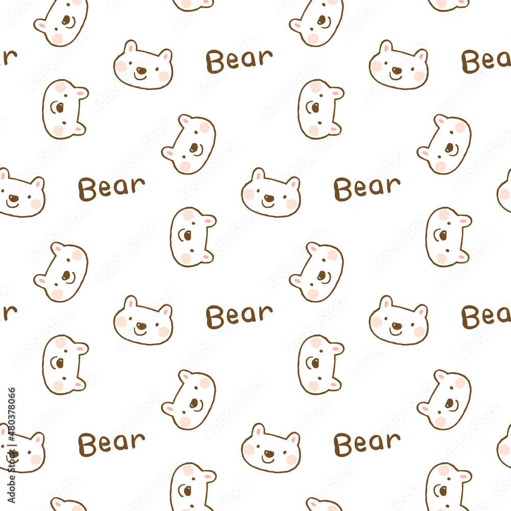 Seamless Pattern with Cartoon Bear Face Design on White Background Seamless Pattern with Cartoon Bear Face Design on White Background