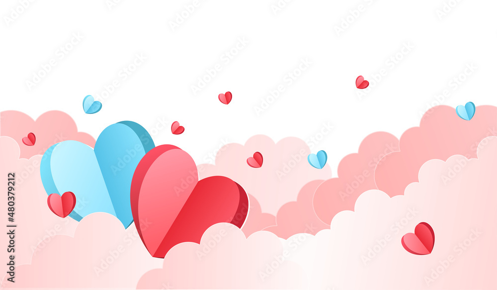 Valentines Day Background Design with Heart Stickers Scattered. Papers heart on white background