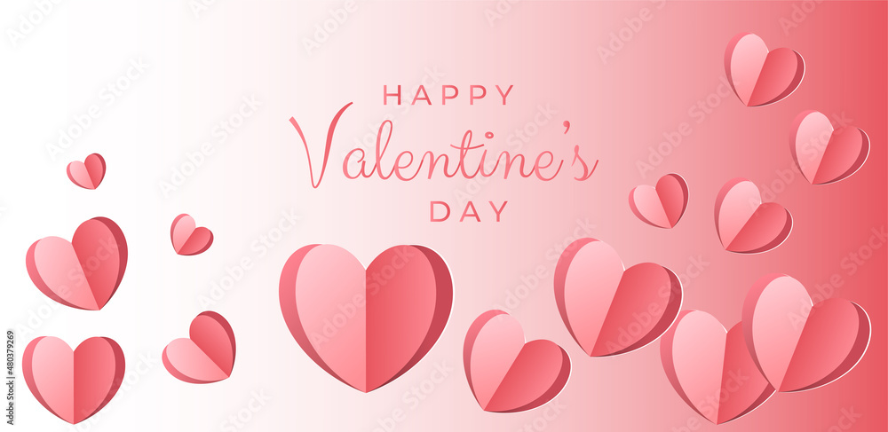 Valentines Day Background Design with Heart Stickers Scattered. Papers heart on white background