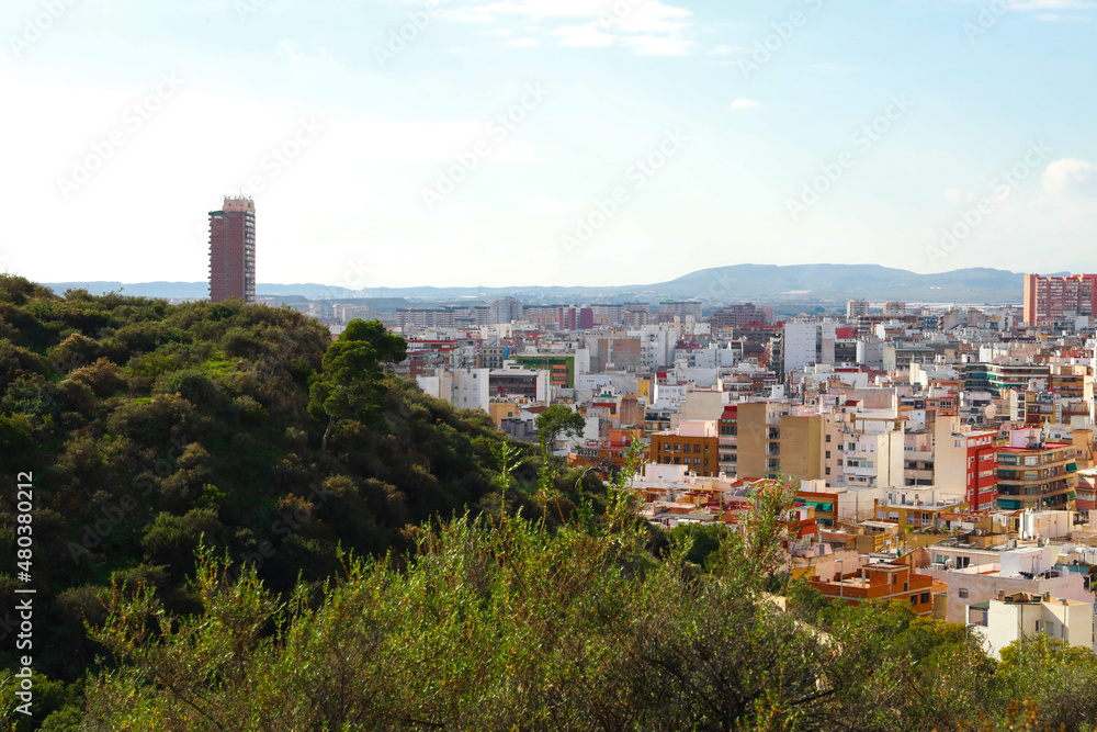 View of the roofs of the buildings of Alicante from the top of the Castillo Santa Barbara