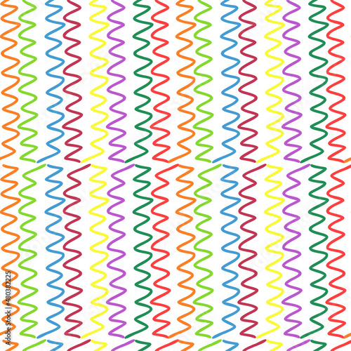 Stunning, trendy seamless pattern of colored zigzags in a simple flat style. For children's clothing, fashionable fabrics, home decor, backgrounds, postcards and templates, scrapbooking
