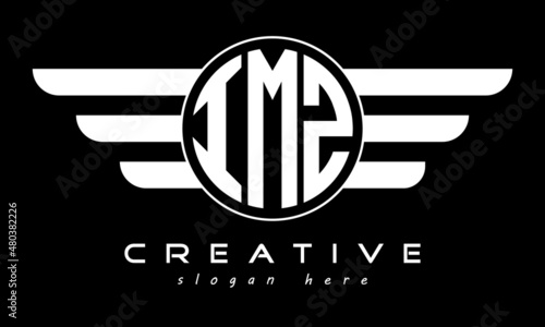 IMZ three letter monogram type circle letter logo with wings vector template. photo