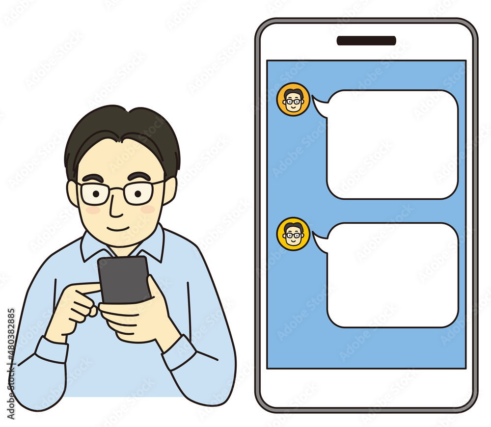 Talk screen with a man operating a smartphone Talk screen with a man operating a smartphone