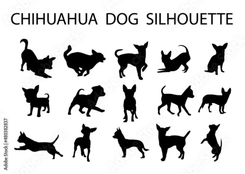 Chihuahua  dog animal silhouette, Dog breeds silhouette, Animal silhouette symbol, Vector dog breeds silhouettes set 06