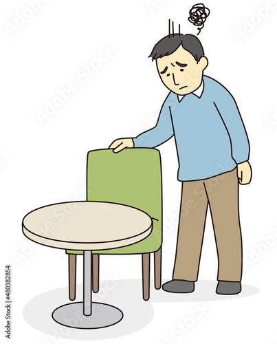 A man tired of trying to sit in a chair