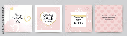 Set of Valentines day social media post templates. Pink and gold holiday design.Vector illustrations for social media banners and website, online shopping, sale ads, greeting cards, marketing material