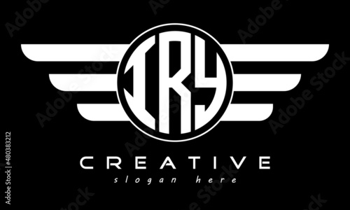 IRY three letter monogram type circle letter logo with wings vector template. photo