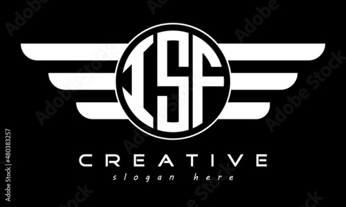 ISF three letter monogram type circle letter logo with wings vector template. photo