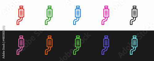 Set line Car muffler icon isolated on black and white background. Exhaust pipe. Vector