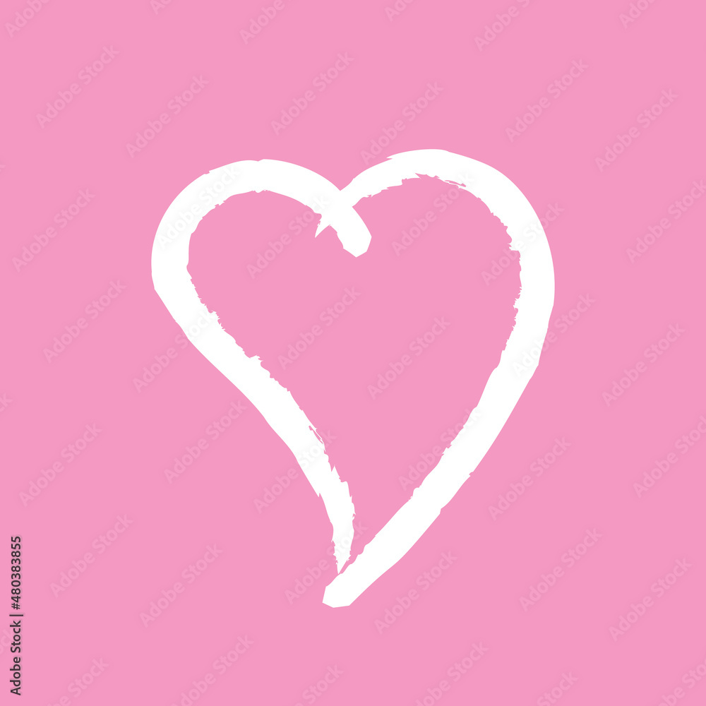 Vector heart love symbol design element drawing White grunge outline on pink background Valentines day, wedding romantic card Vector heart love symbol design element drawing White grunge outline on pink background Valentines day, wedding romantic card