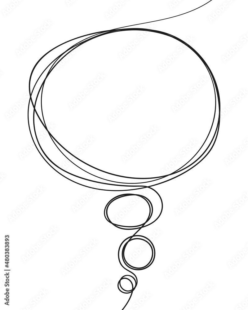Thought bubble line drawing Tangled round scribble hand drawn continuous thin line, Single line art simple blank comic text cloud, Vector illustration Thought bubble line drawing Tangled round scribble hand drawn continuous thin line, Single line art simple blank comic text cloud, Vector illustration