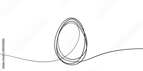 Egg line art, Continuous one line drawing of single egg shape outline several times, Black and white graphics easter design element
