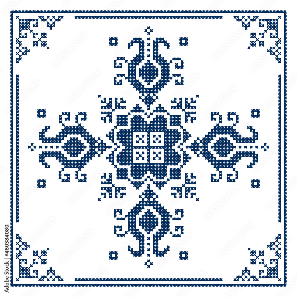 Zmijanje retro embroidery style vector design in square border wtih flowers - traditional folk art design from Bosnia and Herzegovina
Zmijanje retro embroidery style vector design in square border wtih flowers - traditional folk art design from Bosnia and Herzegovina