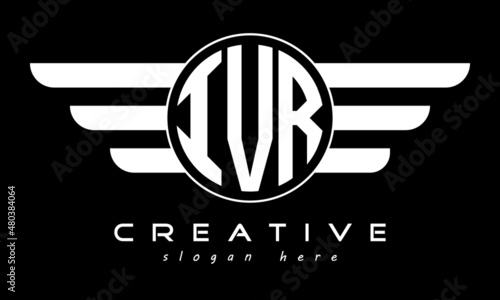 IVR three letter monogram type circle letter logo with wings vector template.