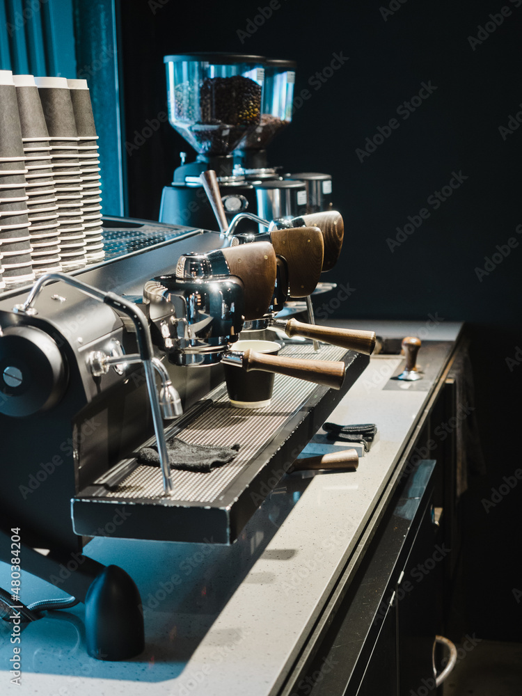 Fototapeta premium coffee machine maker in coffee shop
